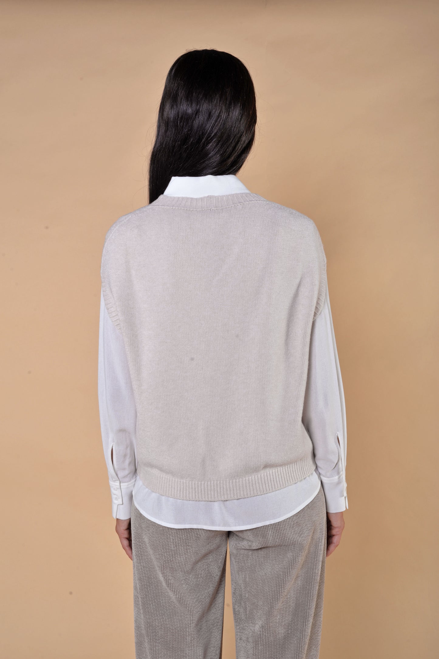 Gilet in Maglia di Viscosa Elasticizzata Avorio