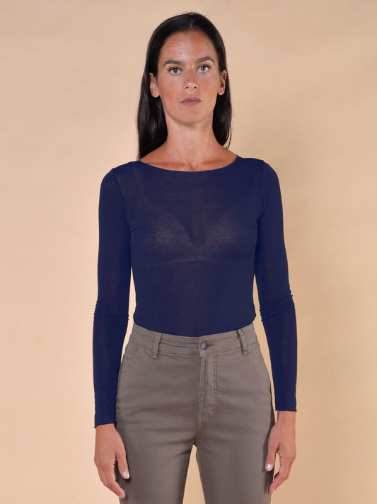 Maglia Misto Cachemire Scollo a Barca Blu