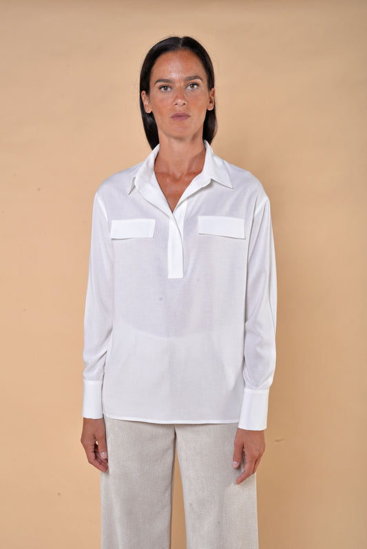 Camicia in Garza con Tasche Panna