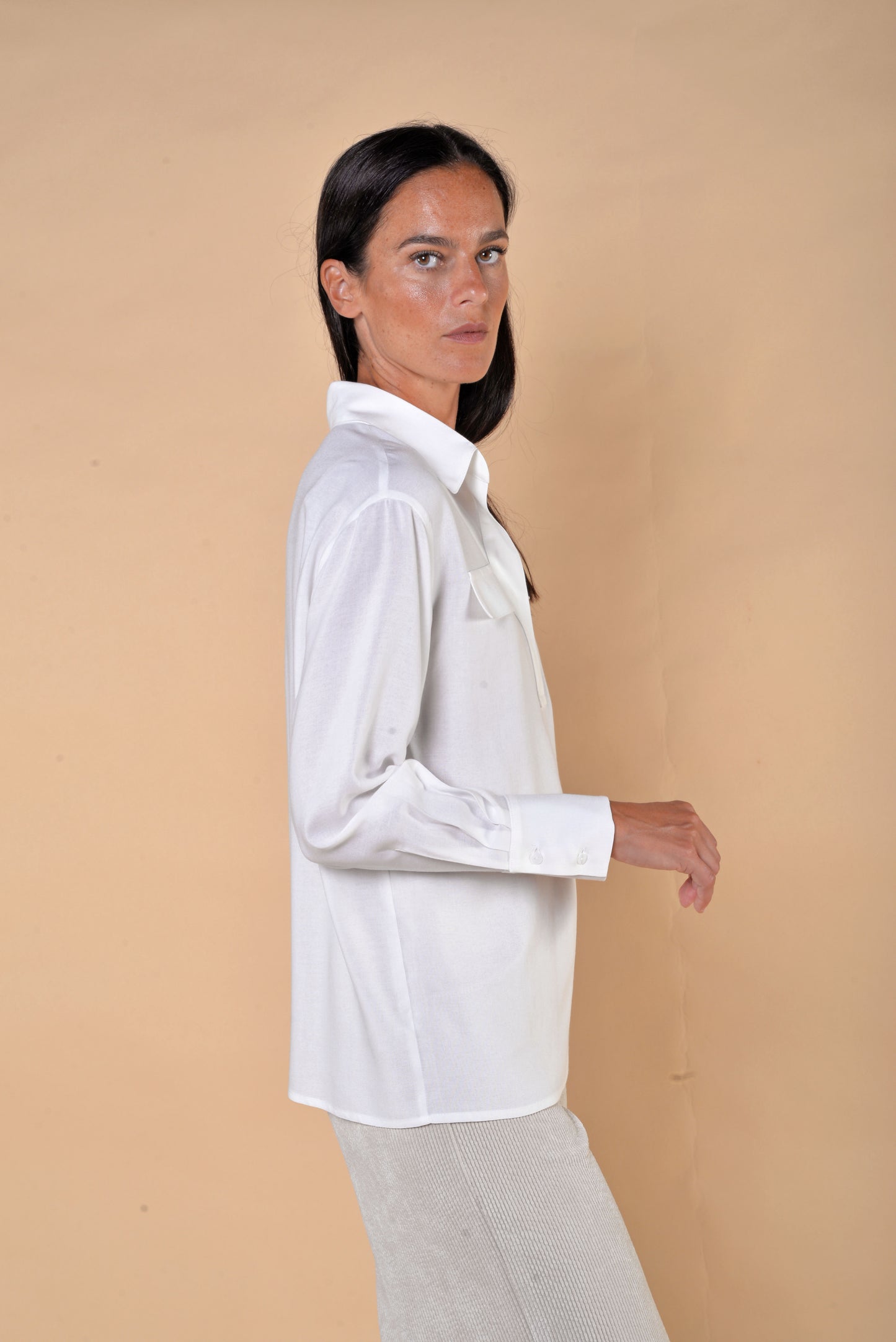 Camicia in Garza con Tasche Panna