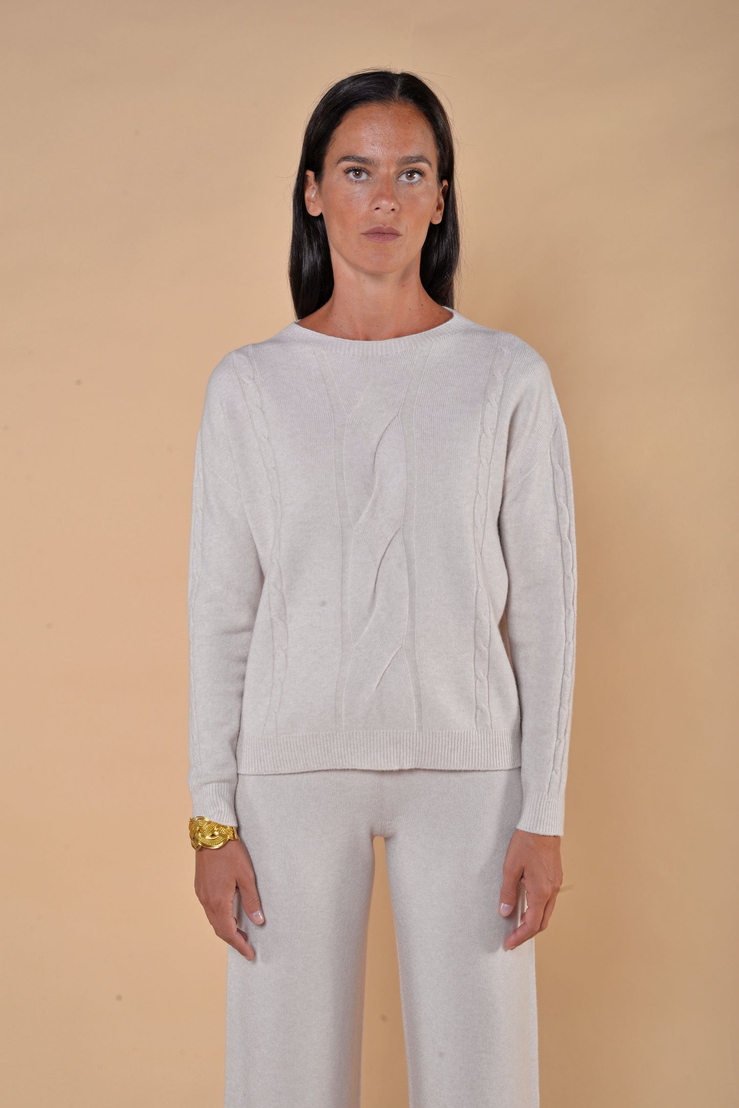 Maglia Treccia Paricollo Avorio