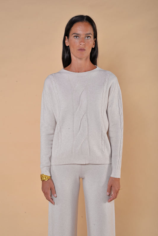 Maglia Treccia Paricollo Avorio