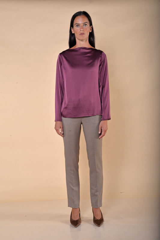 Pantaloni Pied de Poule Bordeaux Gamba Dritta