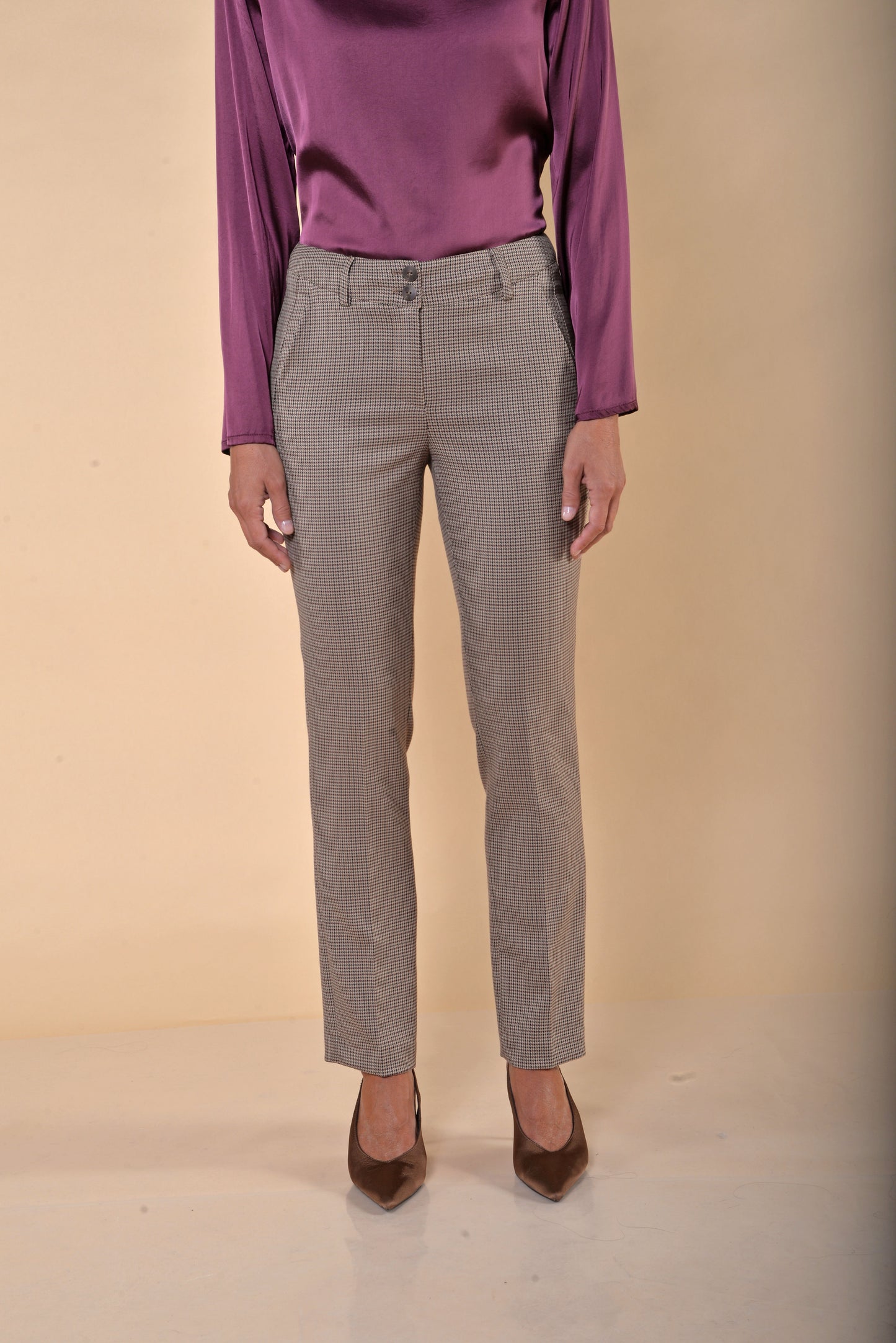 Pantaloni Pied de Poule Bordeaux Gamba Dritta