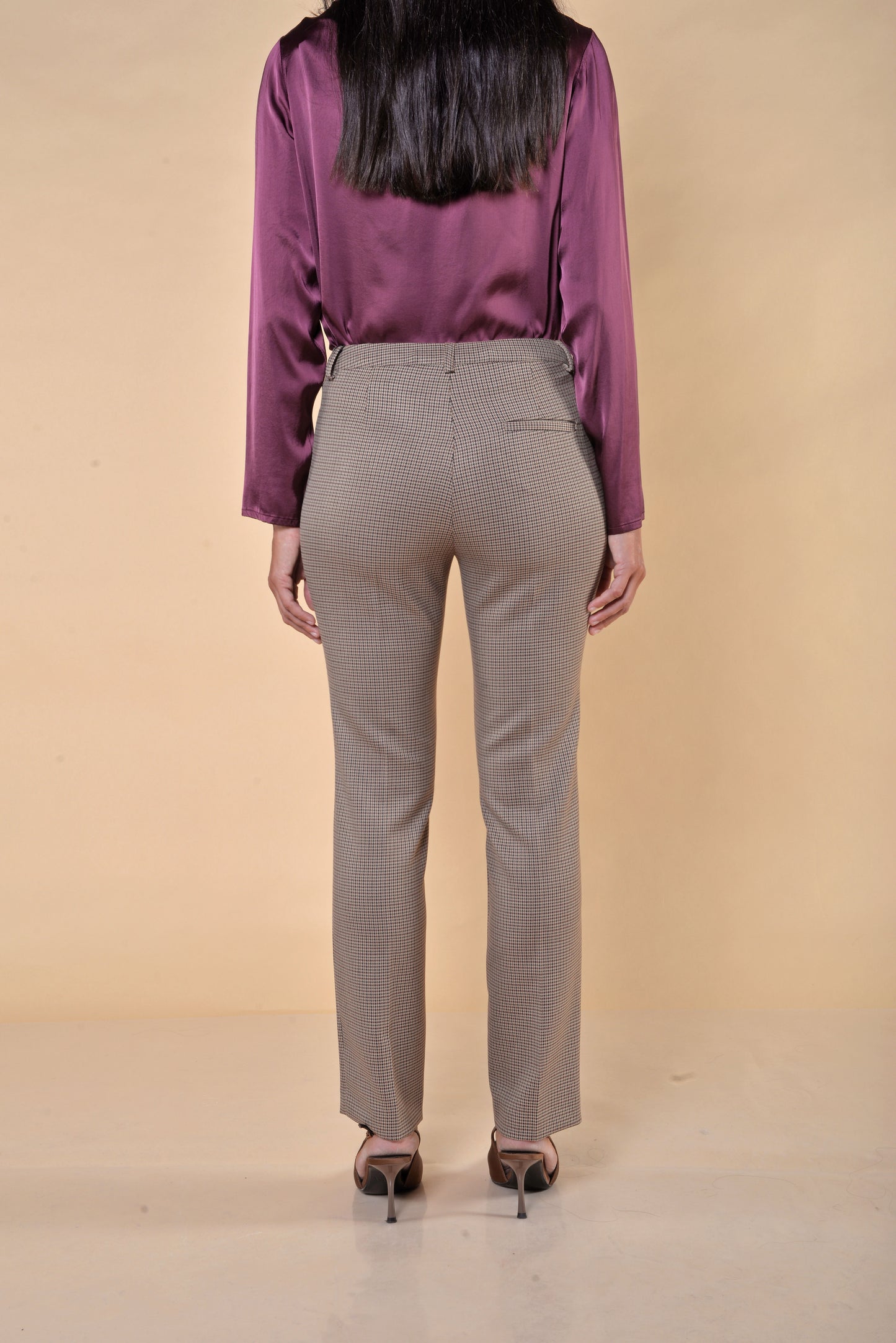 Pantaloni Pied de Poule Bordeaux Gamba Dritta
