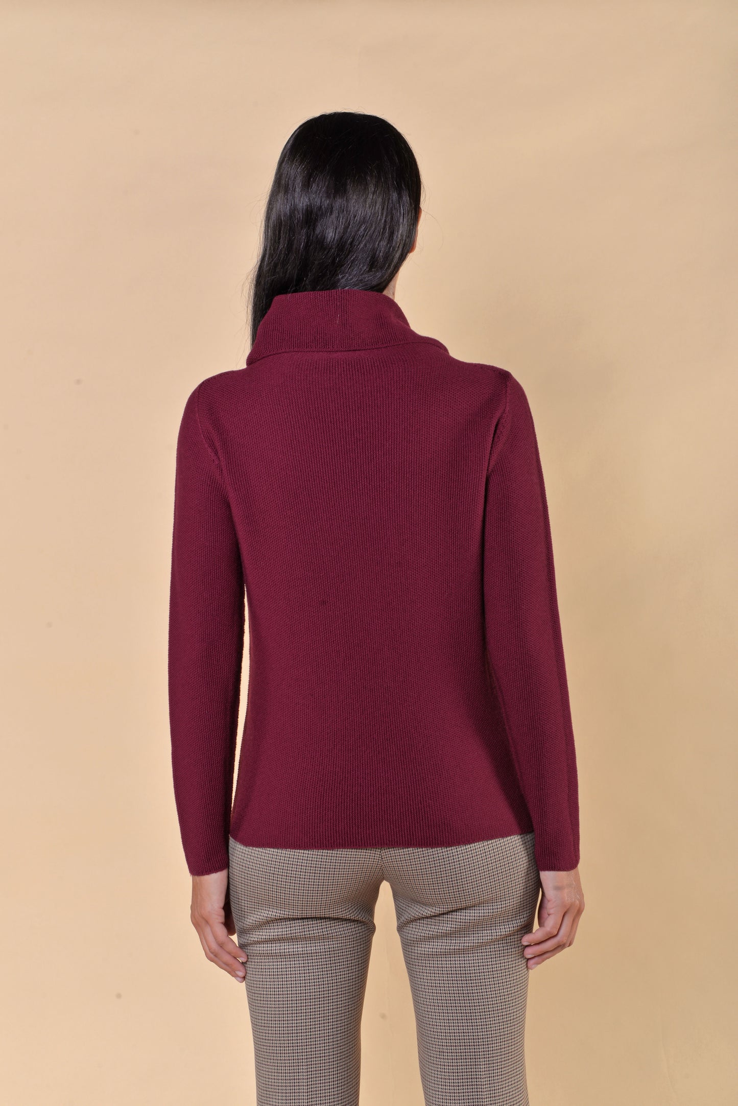 Maglia in Pura Lana Vergine Collo a Ciambella Bordeaux