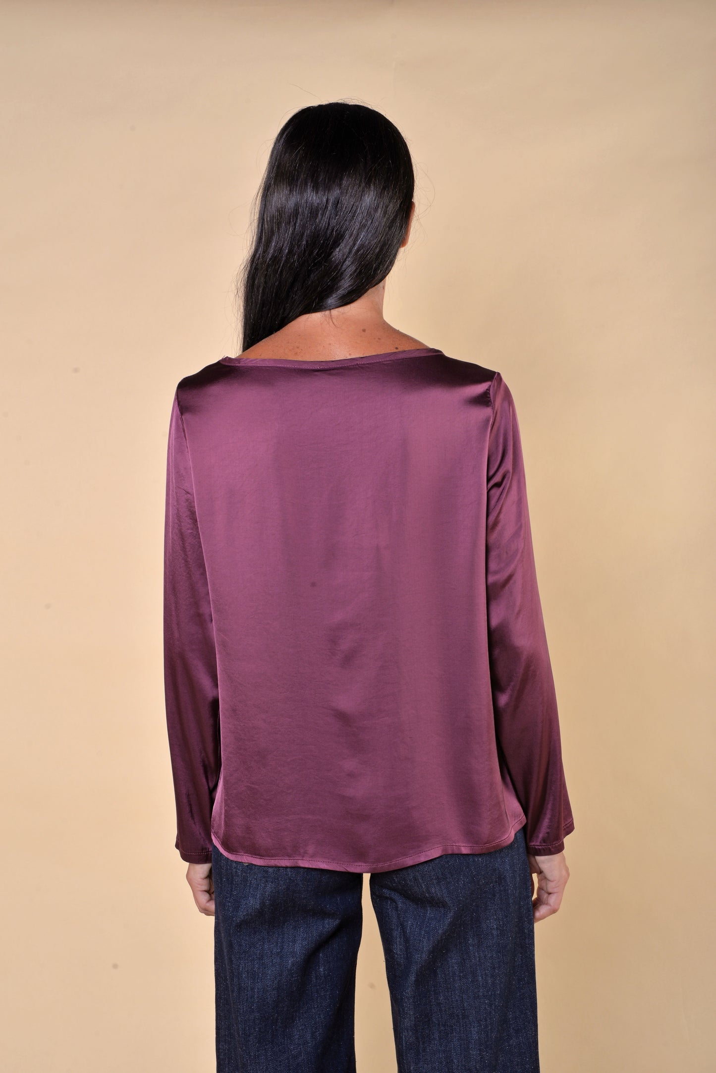 T-shirt Manica Lunga in Raso di Viscosa Elasticizzato Bordeaux