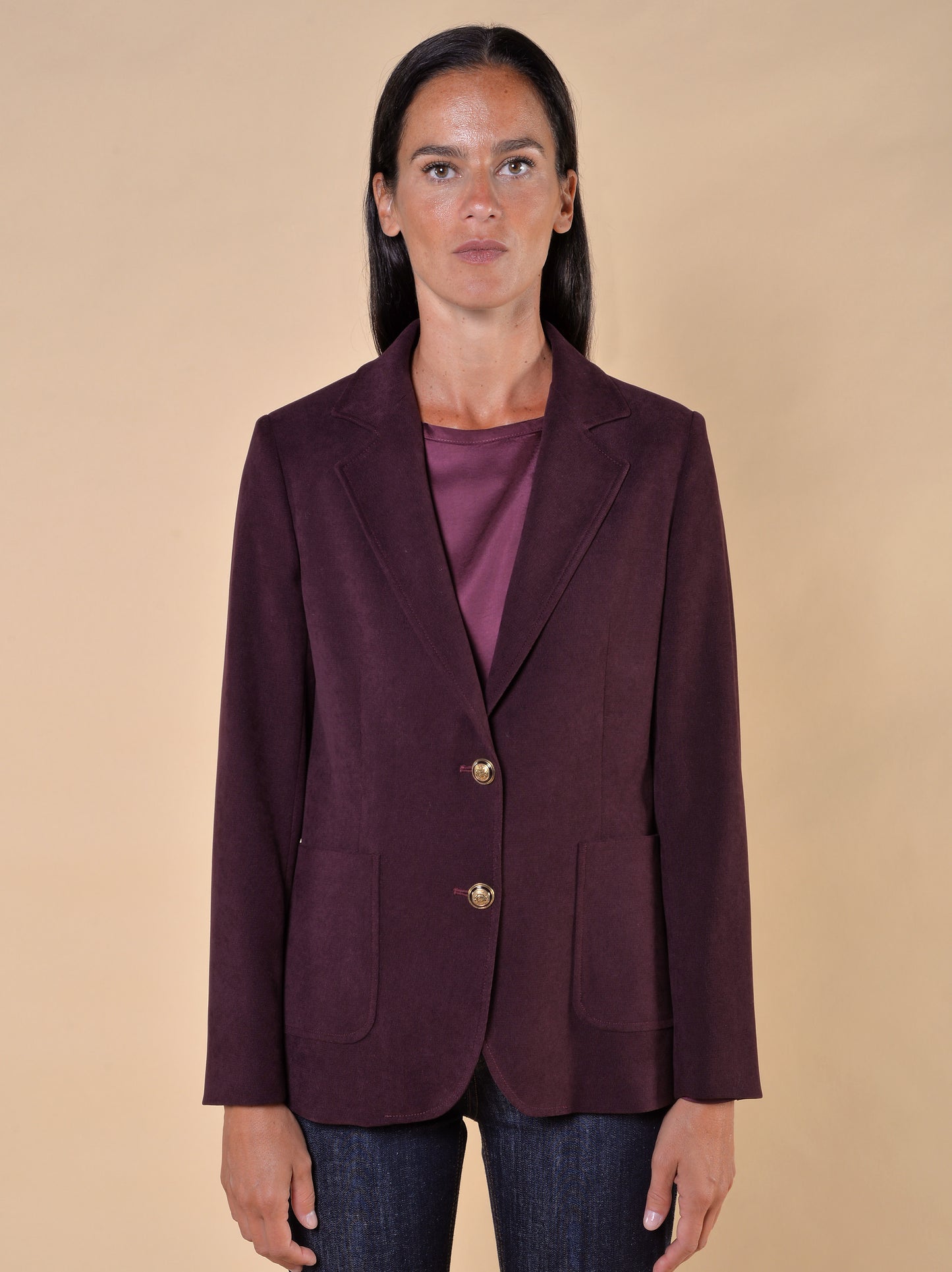 Giacca in Velluto Con Bottoni Oro Bordeaux