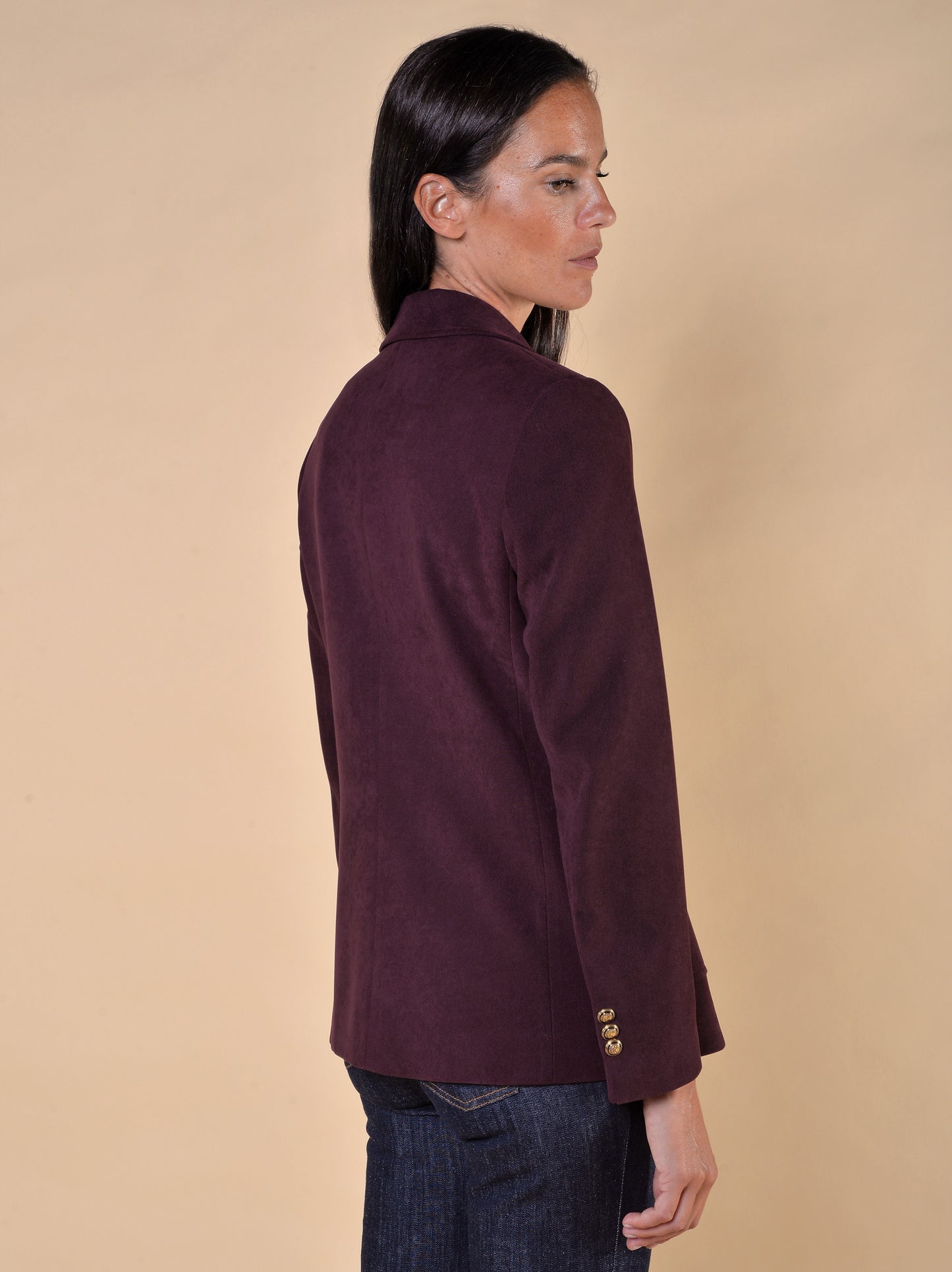 Giacca in Velluto Con Bottoni Oro Bordeaux