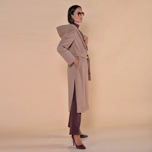 Cappotto Lungo Con Cappuccio Cammello