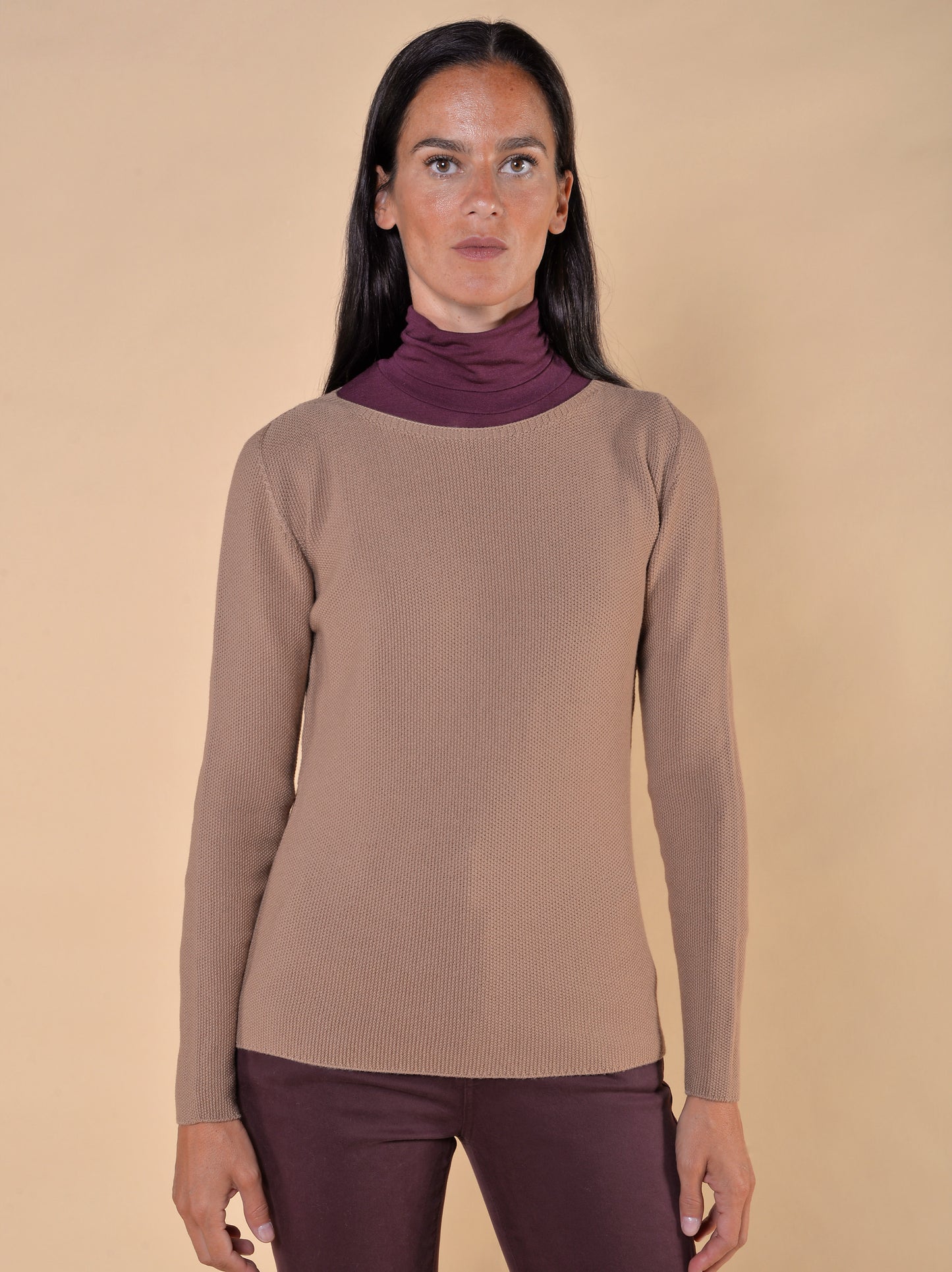 Maglia in Pura Lana Vergine Punto Riso Cammello