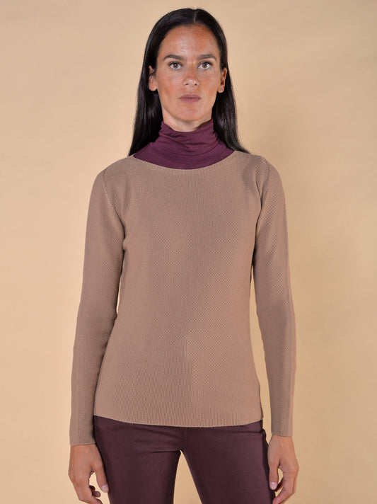 Maglia in Pura Lana Vergine Punto Riso Cammello