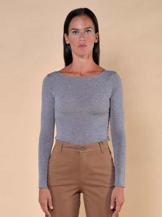 Maglia Misto Cachemire Scollo a Barca Grigio