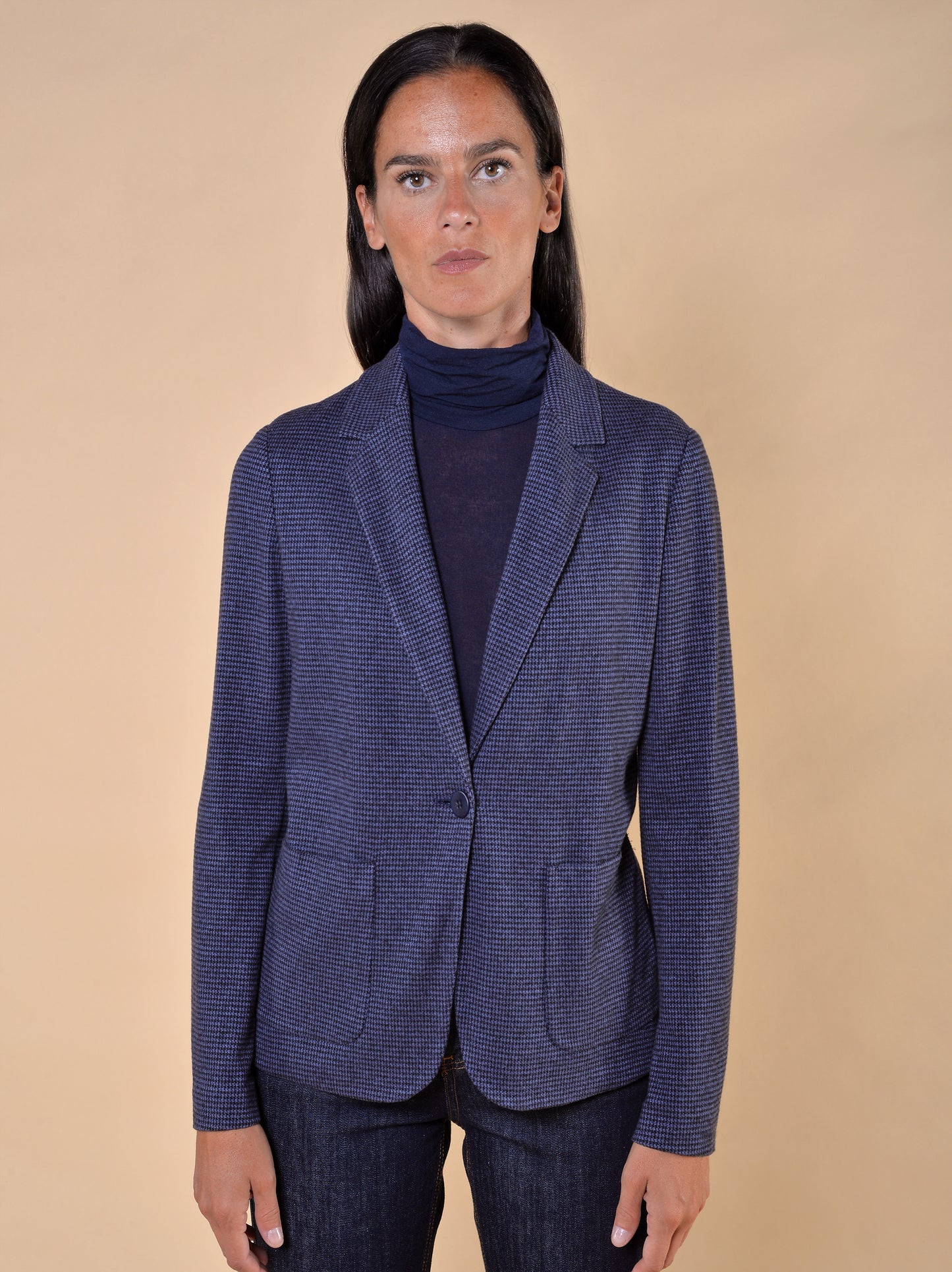 Giacca Jersey Pied de Poule Blu