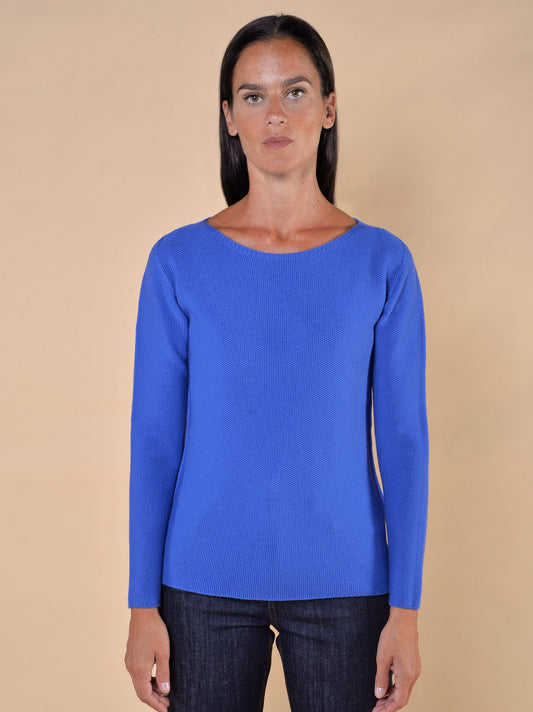 Maglia in Pura Lana Vergine Punto Riso Bluette