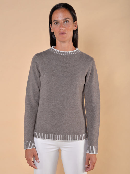 Maglia a Coste Bicolori Noce/Panna