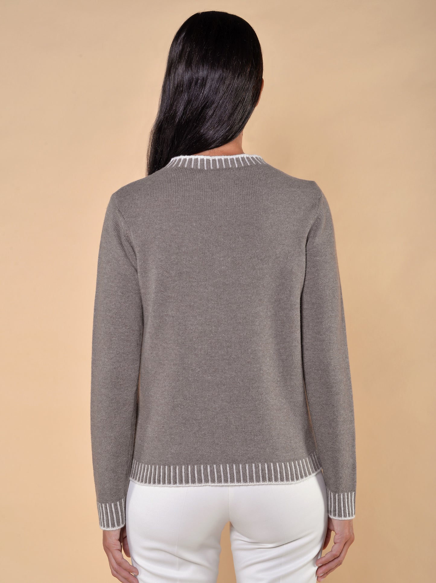 Maglia a Coste Bicolori Noce/Panna