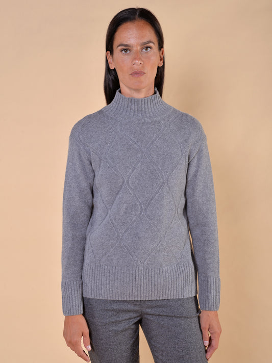 Maglia in Misto Lana con Rombi Grigio