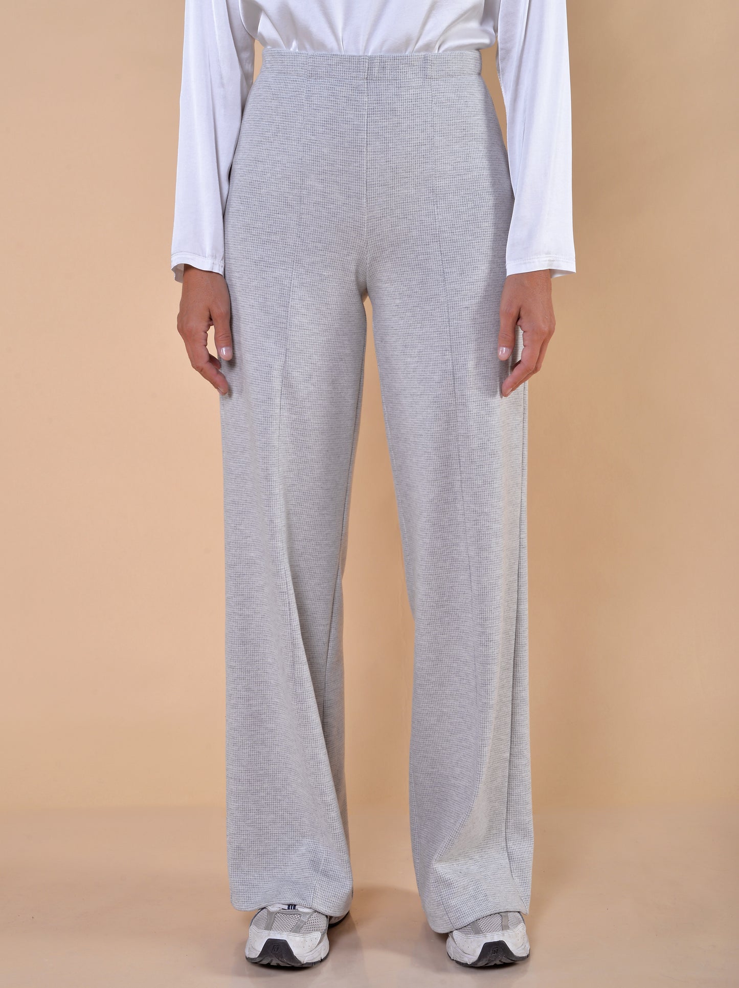 Pantaloni Jersey Pied de Poule Grigio