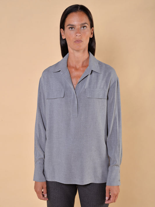 Camicia in Garza con Tasche Grigia