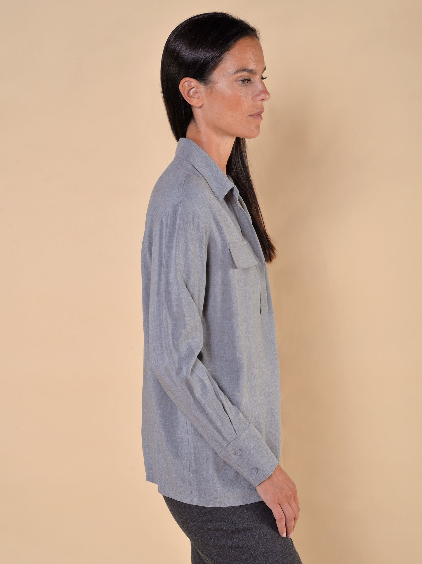 Camicia in Garza con Tasche Grigia