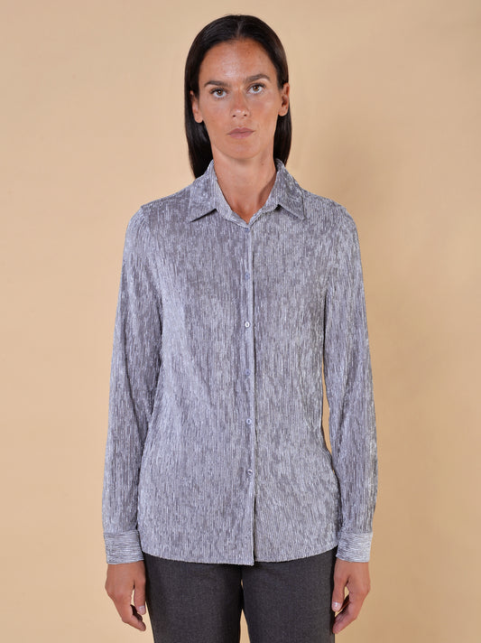 Camicia Jersey Lurex Plisse' Grigia