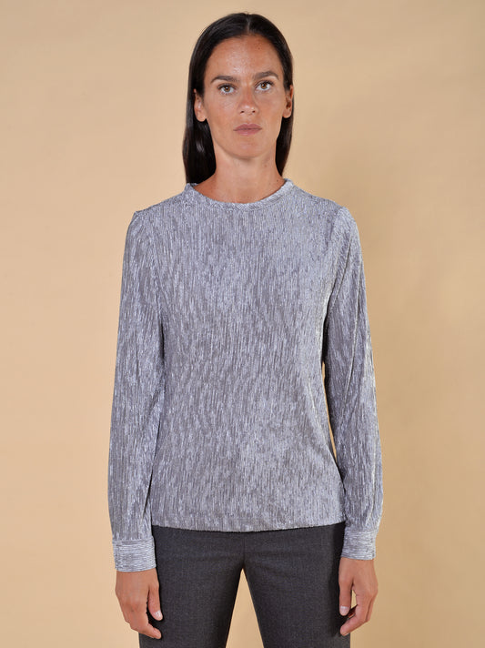 Maglia Jersey Lurex Plisse' Grigia
