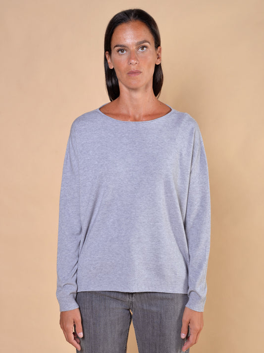Maglia Scollo a Barca con Spacchi Perla