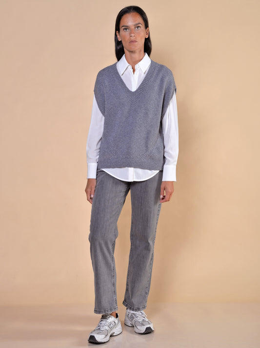 Gilet in Maglia di Viscosa Elasticizzata Grigio