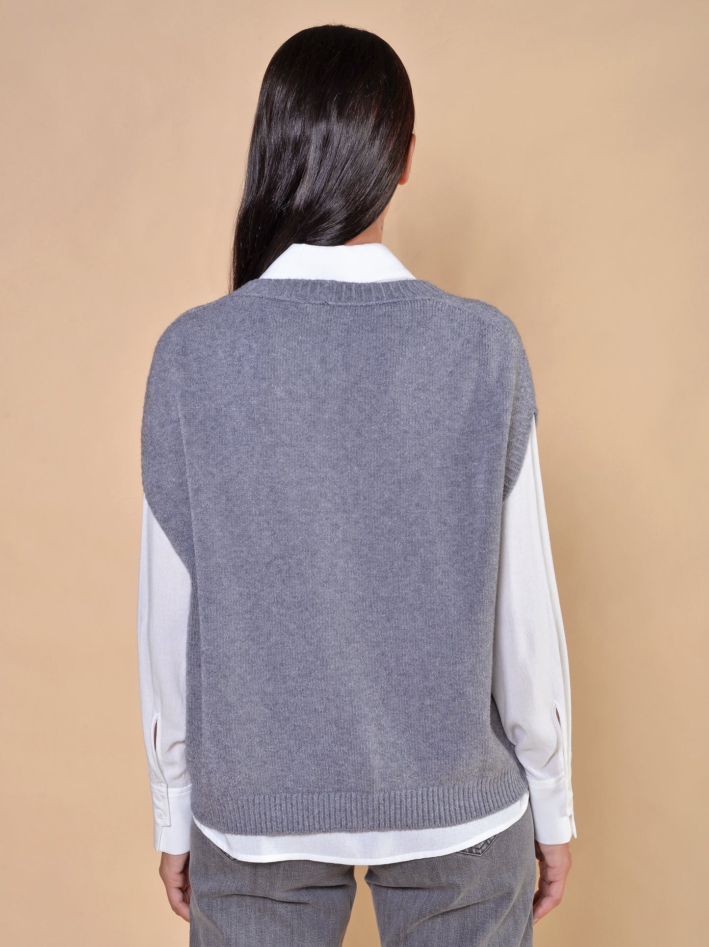 Gilet in Maglia di Viscosa Elasticizzata Grigio