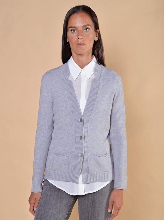 Giacca Collo Rever con Tasche Grigio Perla