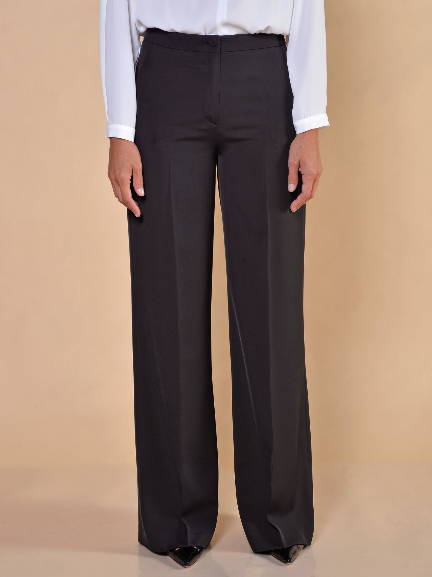 Pantaloni Gamba Larga in Fluido Nero