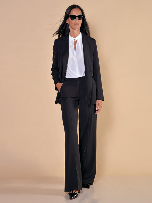 Pantaloni Gamba Larga in Fluido Nero