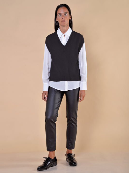 Gilet in Maglia di Viscosa Elasticizzata Nero