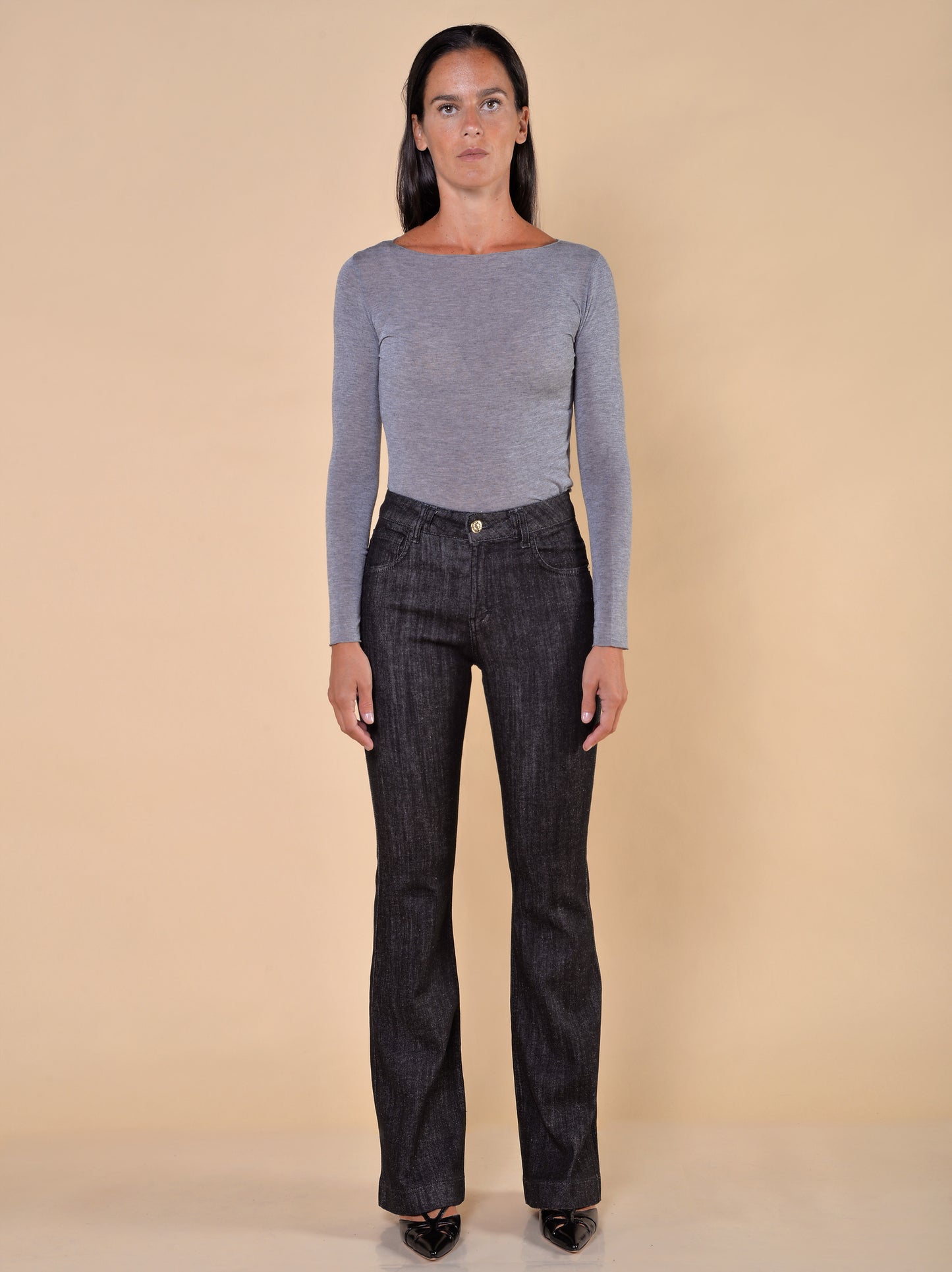Jeans a Zampa Nero Denim