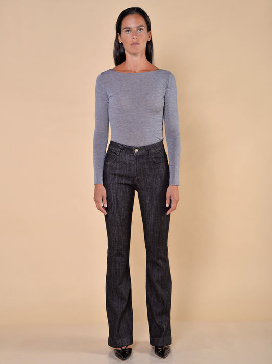 Jeans a Zampa Nero Denim