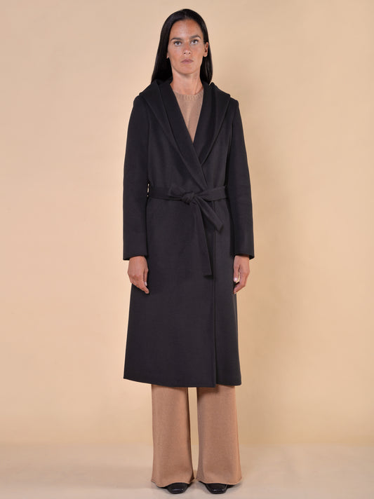 Cappotto Lungo Con Cappuccio Nero