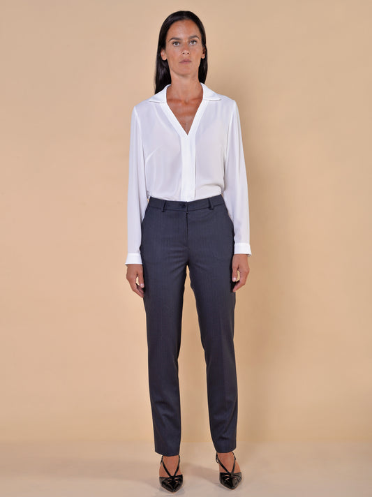 Pantaloni Gamba Dritta Gessato Blu