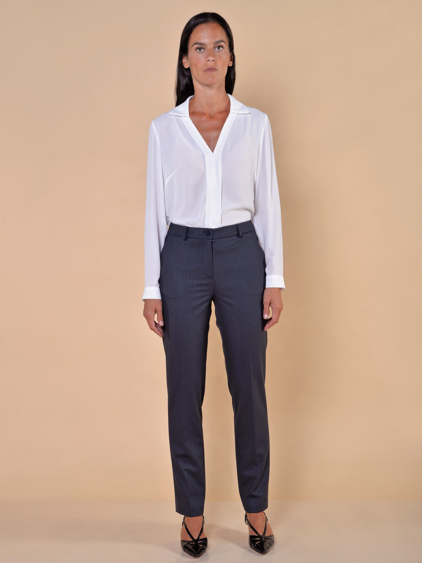 Camicia Scollo a V e Piega Avanti
