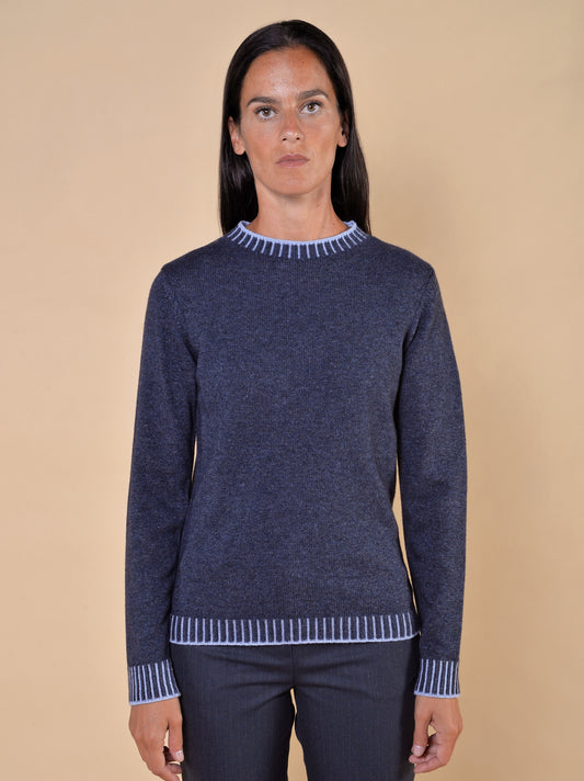 Maglia Con Bordi Bicolori Blu Denim/Nuvola