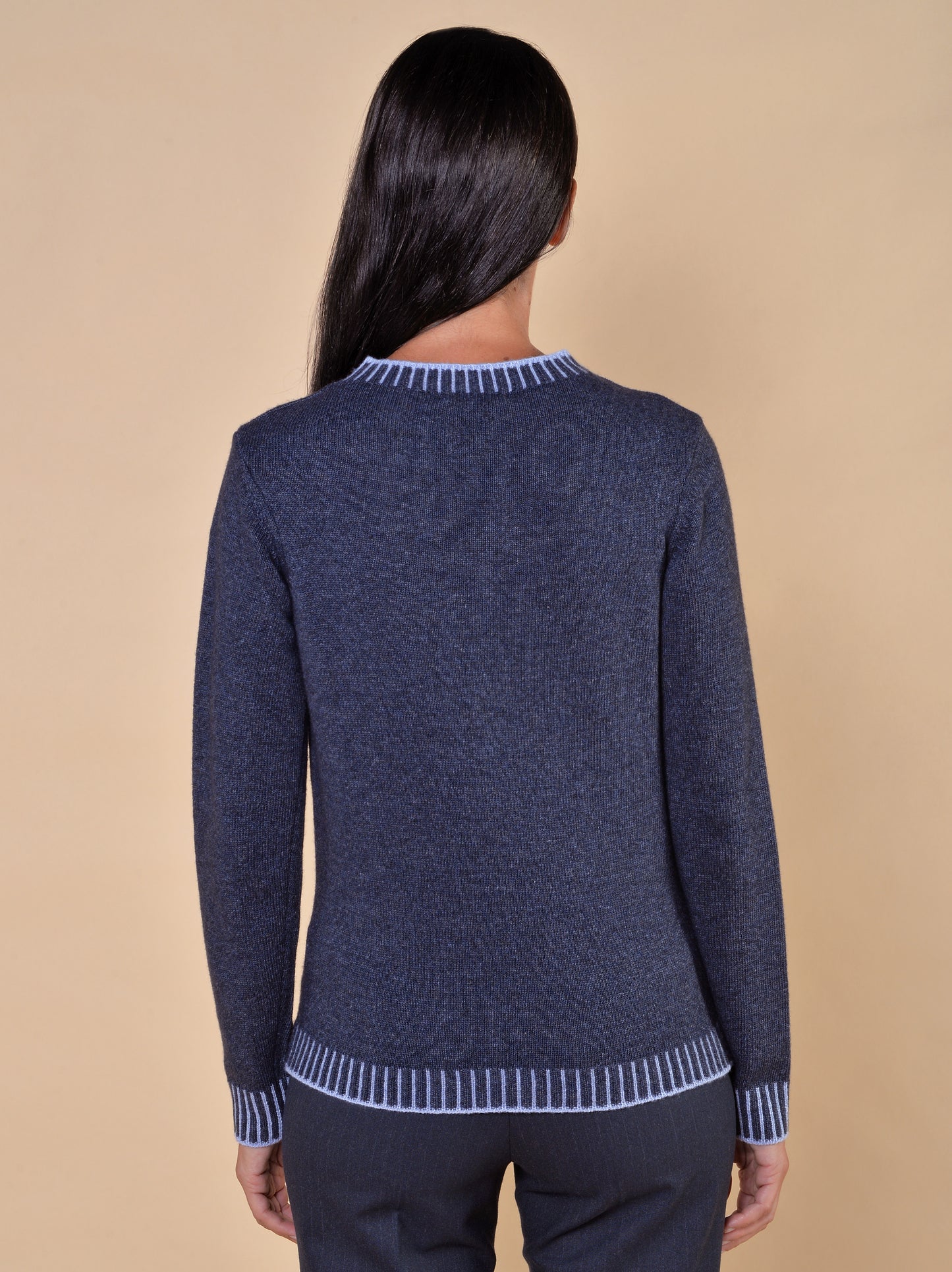 Maglia Con Bordi Bicolori Blu Denim/Nuvola