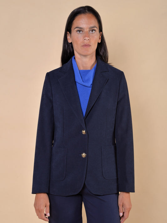 Giacca in Velluto Con Bottoni Oro Blu