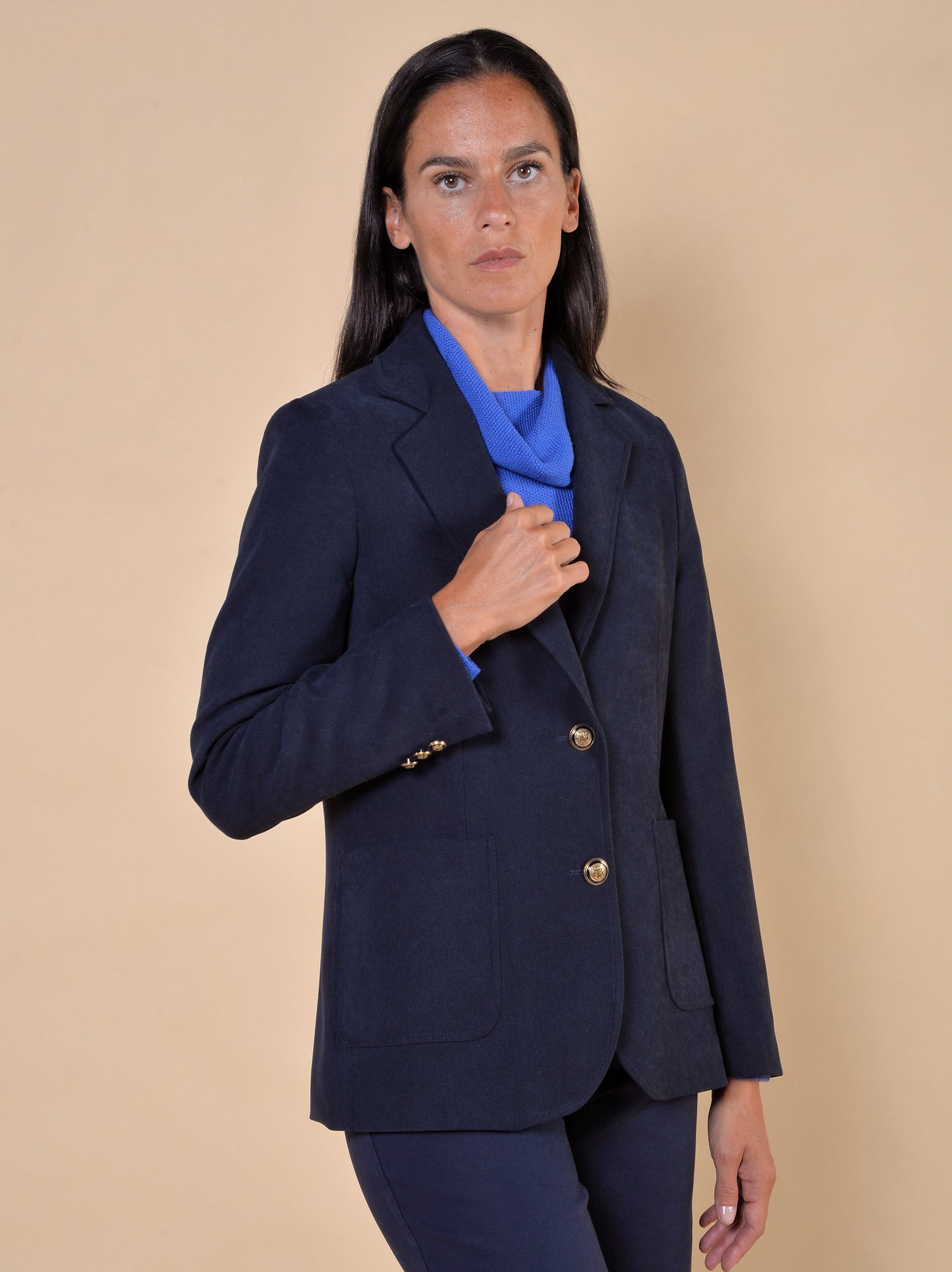 Giacca in Velluto Con Bottoni Oro Blu