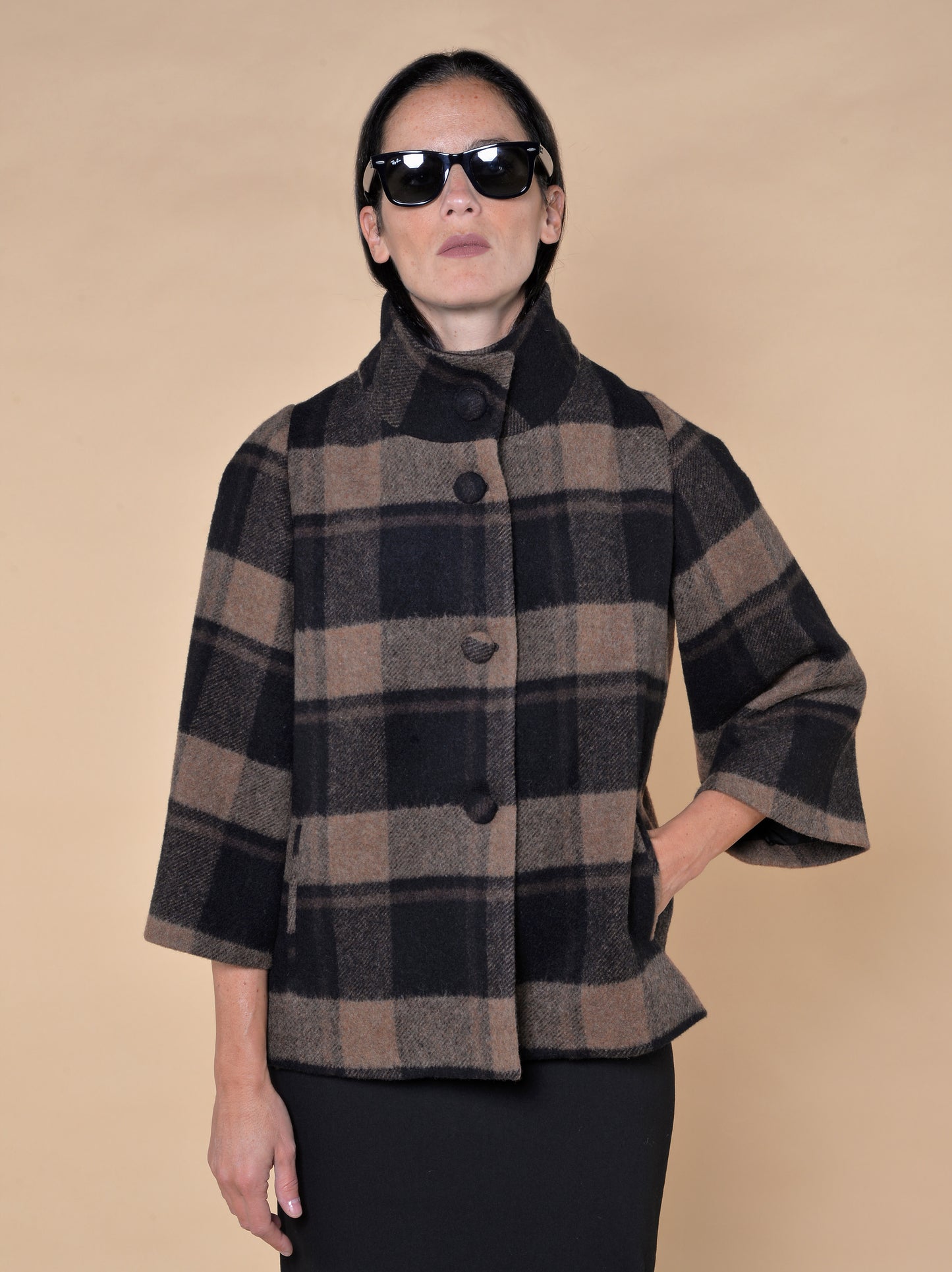 Giaccone Svasato Fantasia Quadro Nero