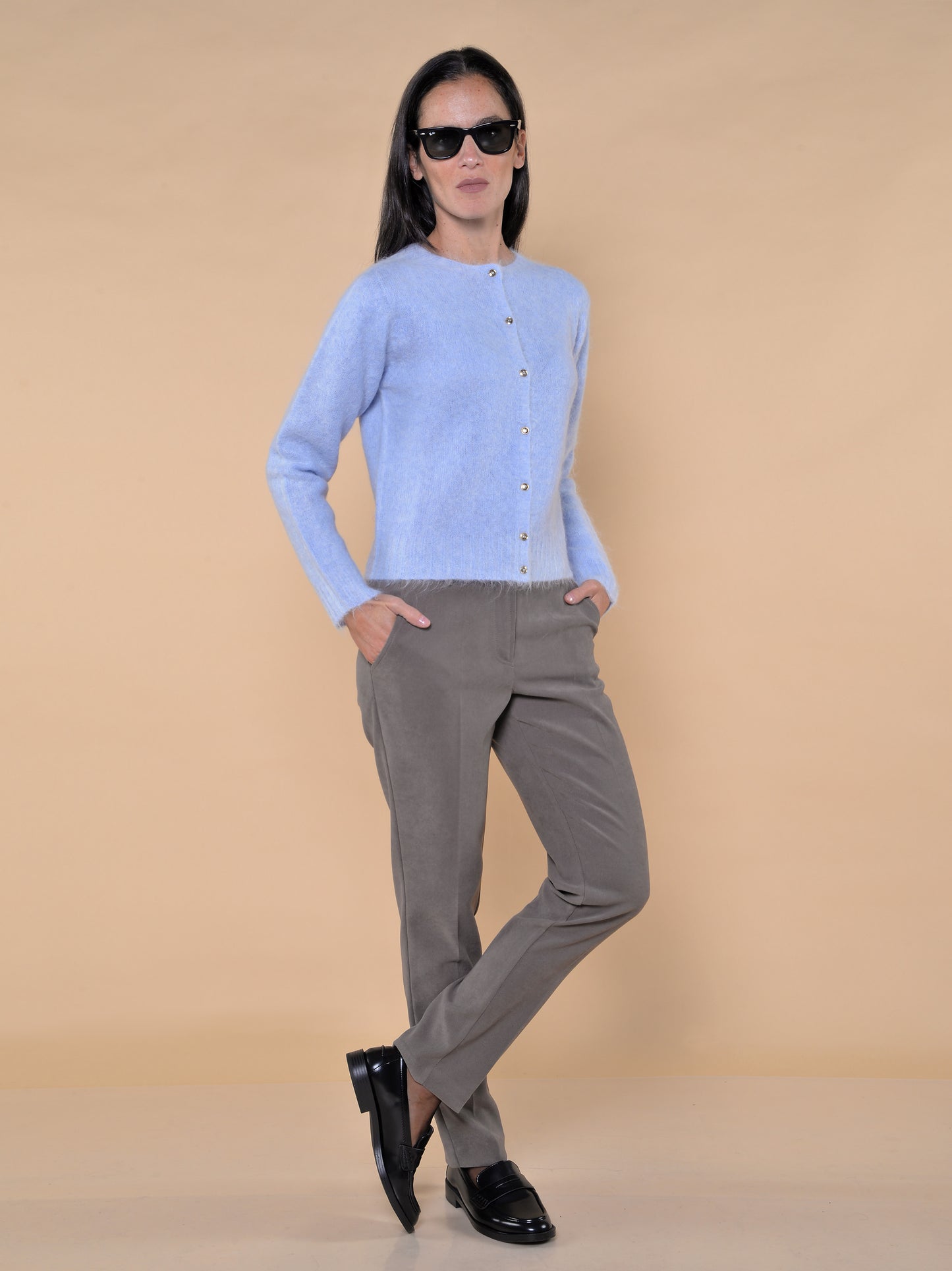 Cardigan in Misto Alpaca Nuvola con Bottoni Oro