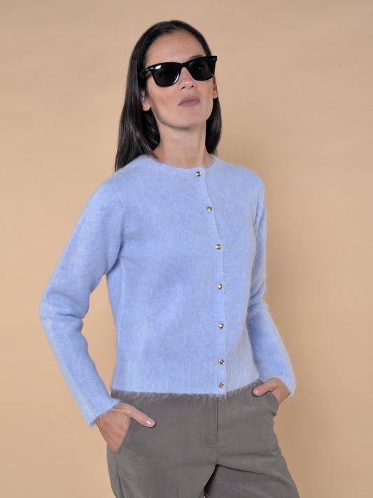 Cardigan in Misto Alpaca Nuvola con Bottoni Oro