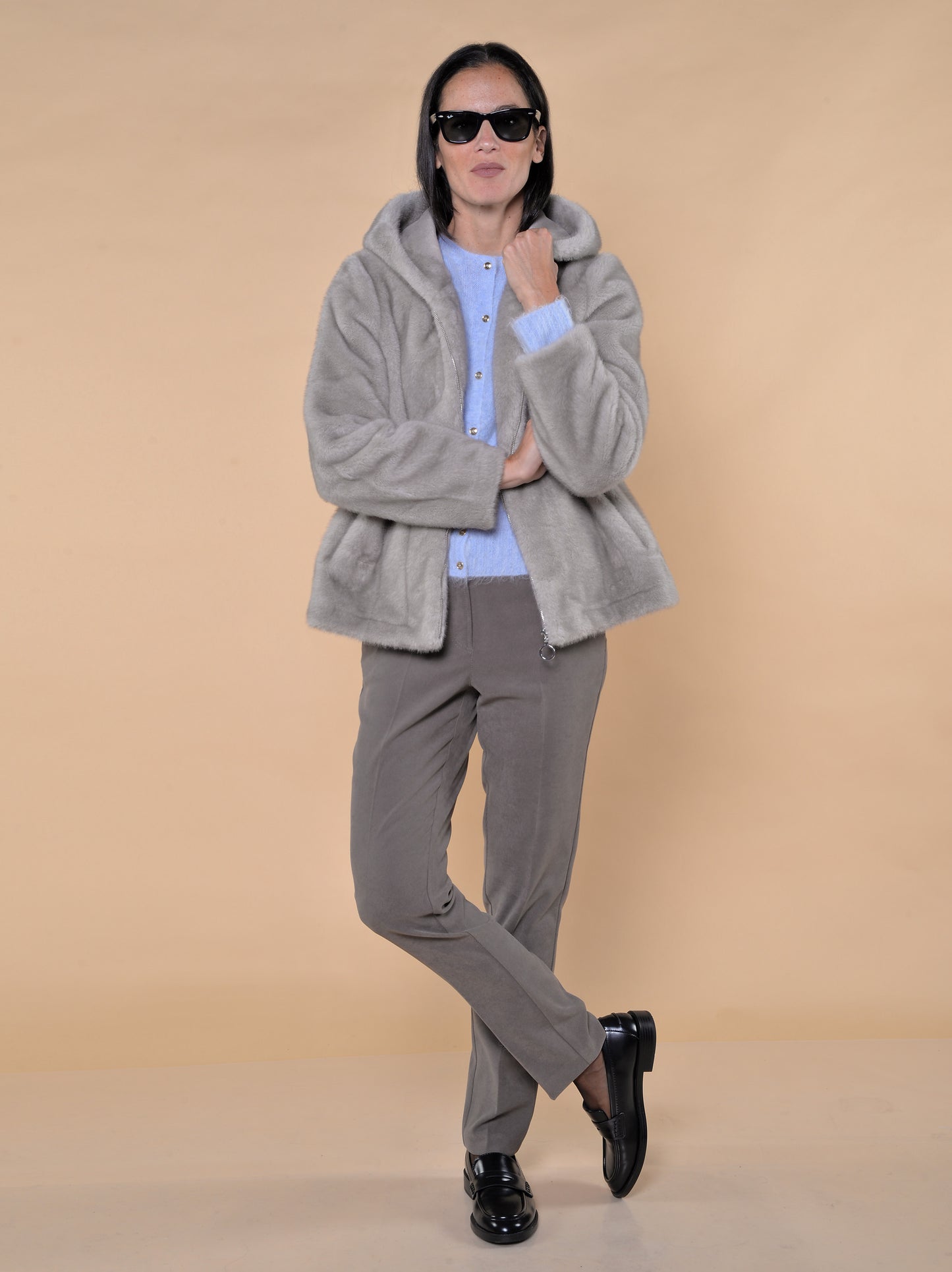 Pantaloni a Sigaretta in Vellutino Noce