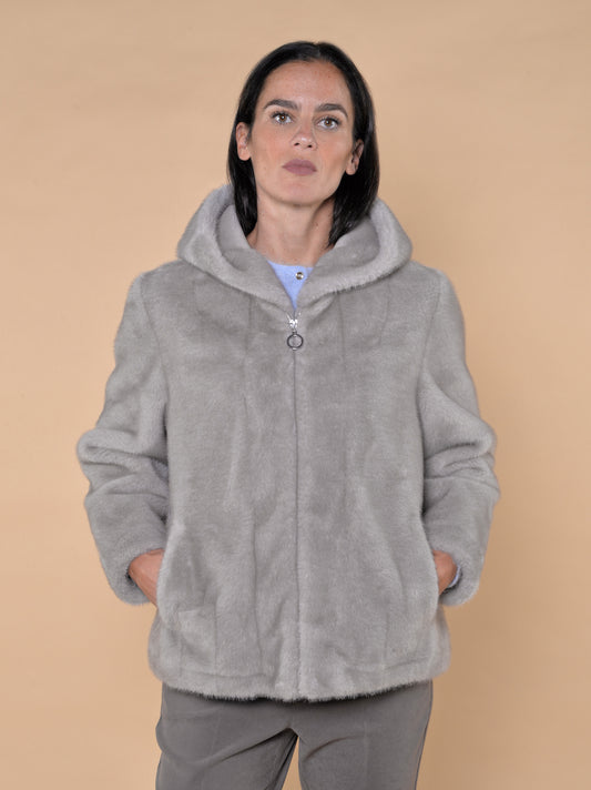 Ecopelliccia con Cappuccio Grigia