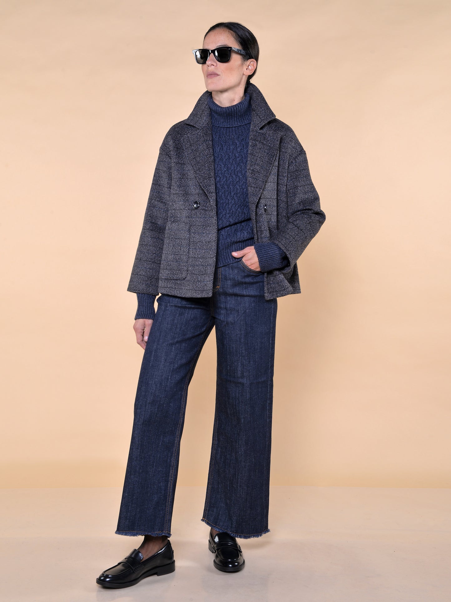 Collo Alto con Trecce Misto Cachemire Blu Denim