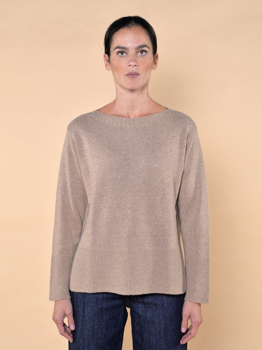 Maglia Scollo a Barca Misto Lana Cammello